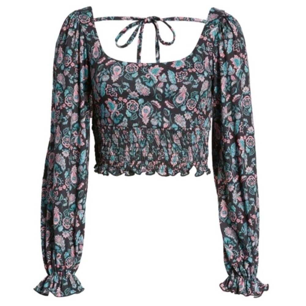 Topshop NEW Paisley Print Cropped Festival Boho Fairy Stretchy Blouse SZ XL